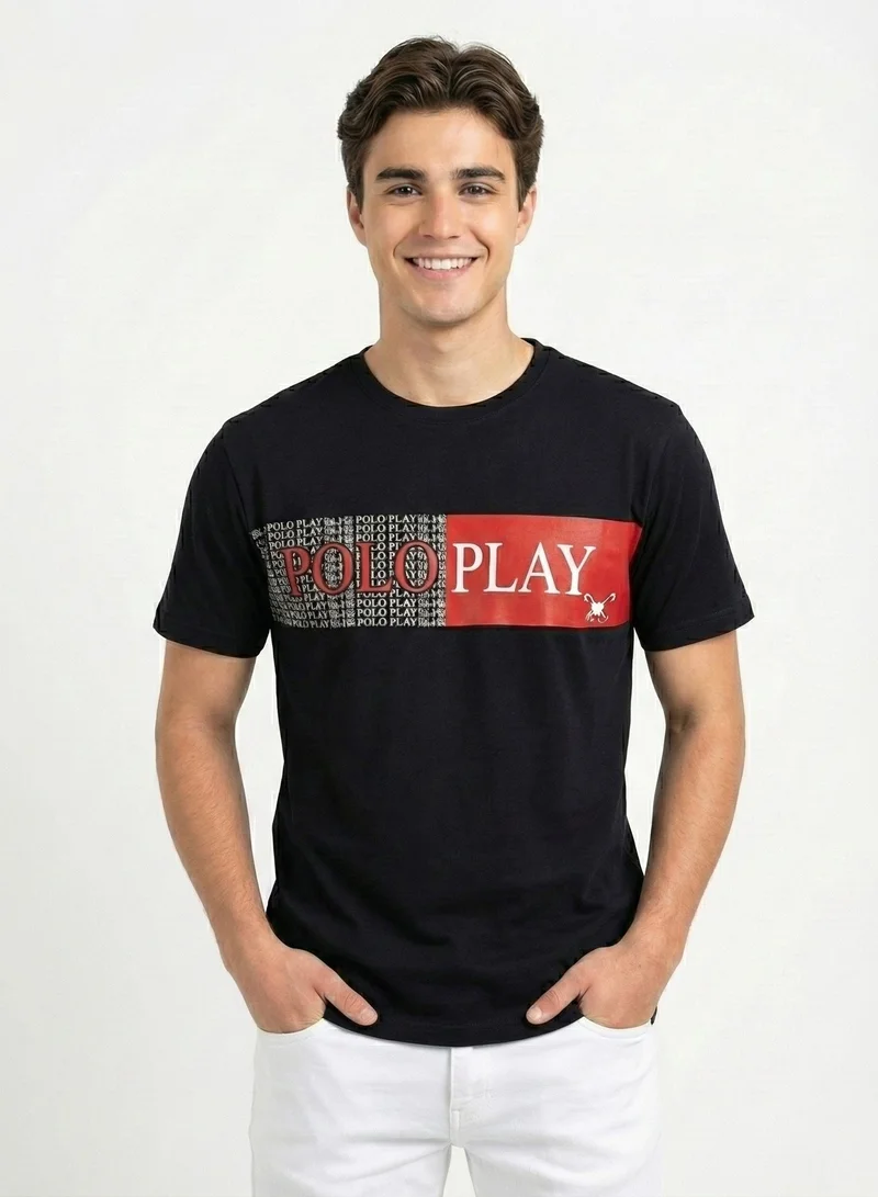 لعب البولو تيشيرت رجالي مطبوع أسود